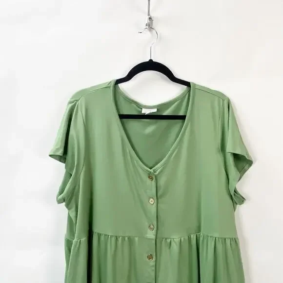 Lularoe XL Womens Spring Green Heidi Buttoned V-Neck Above Knee Babydoll Dress - Picture 3 of 8
